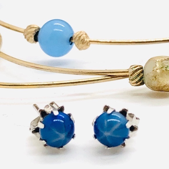Vintage Blue Star Sapphire Earrings & Bracelet Stack - Picture 4 of 11